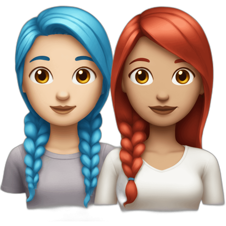 girls one with blue hair white skin other with red hair light brown skin emoji