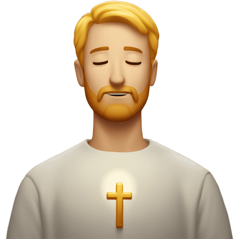 man with orange beard, short blond hair as he praying, with a holy shine behind him emoji