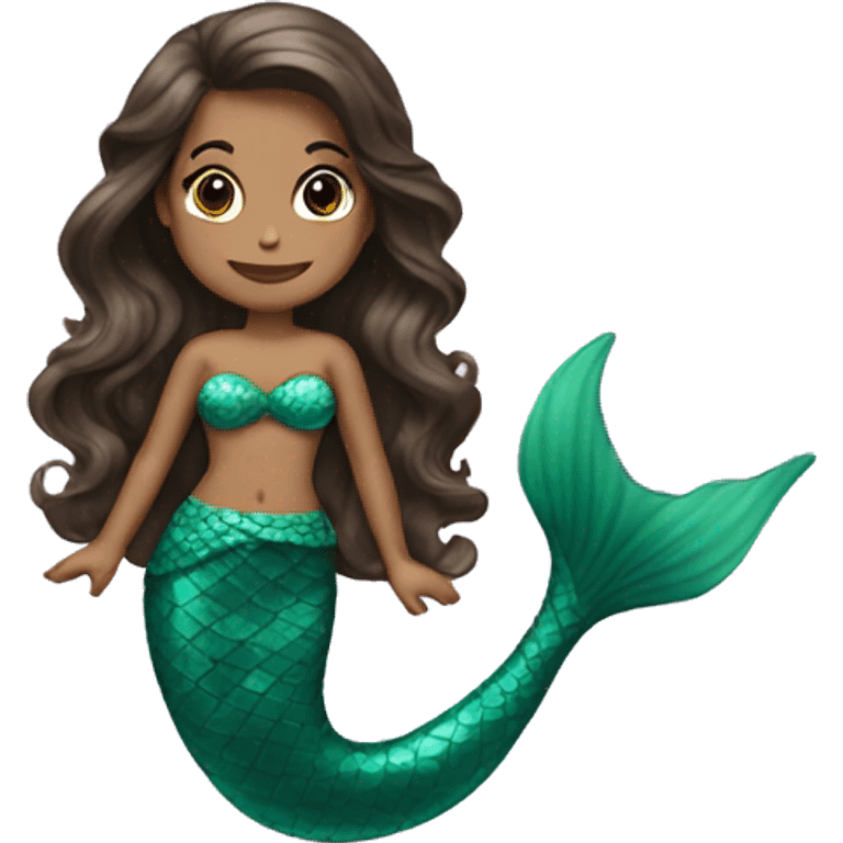 wavy hair brunette mermaid with green tail  emoji