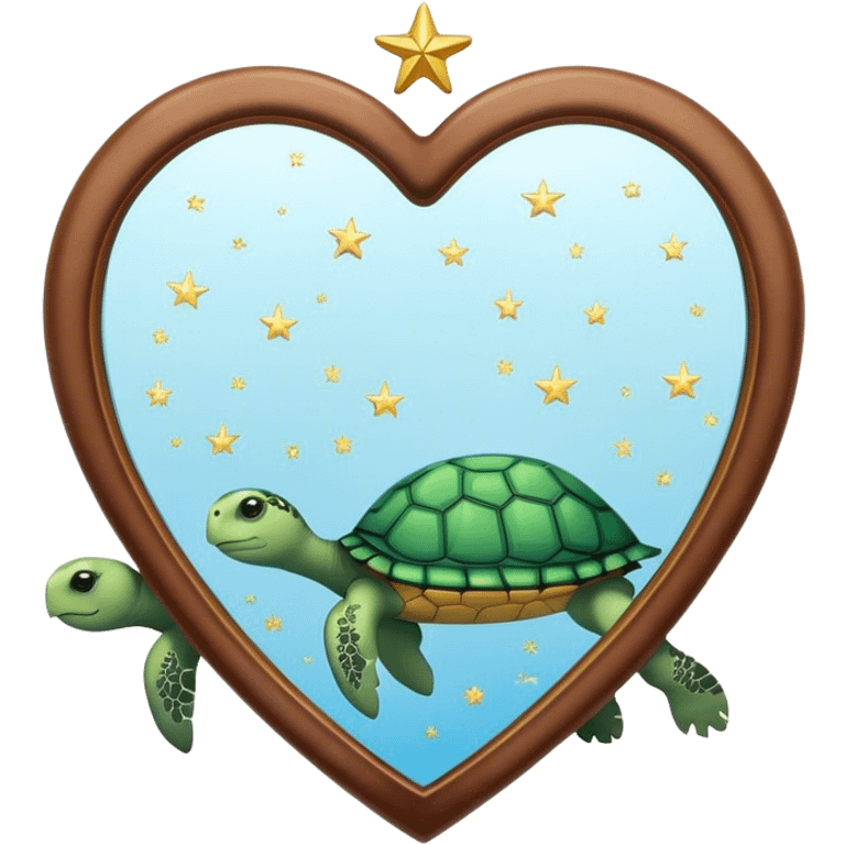 Heart shaped Mirror with turtle and stars emoji