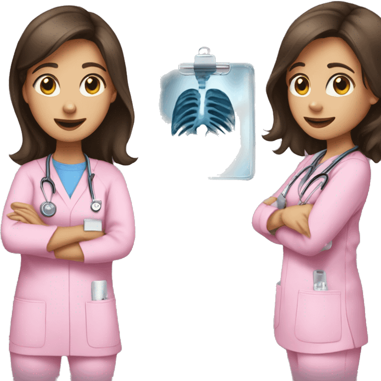 Brunette girl in pink scrubs holding an X-ray  emoji