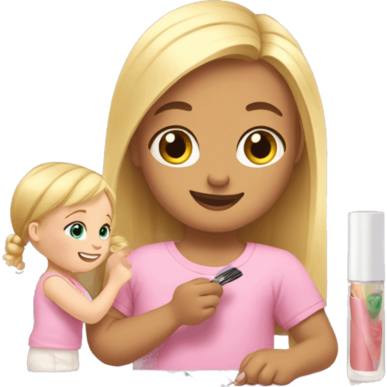 blonde babydaughter gives blonde dad a manicure emoji