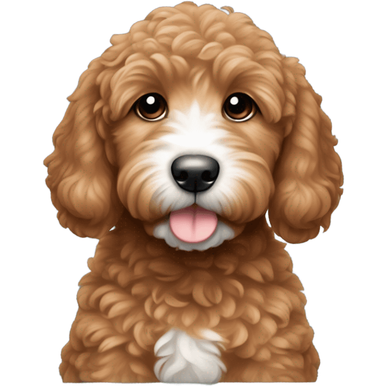 Red goldendoodle puppy white nose  blue bow on head emoji