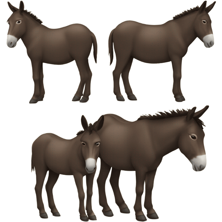 A pair of dark brown Donkeys standing side by side dark brown full body emoji