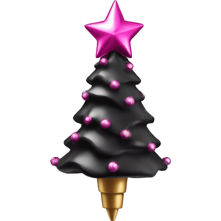 Realistic isolated black and pink metallic christmas tree topper. emoji