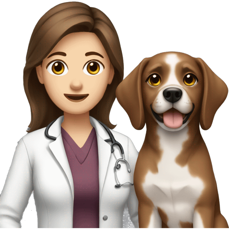 brown hair brown eyes woman veterinarian holding a dog emoji