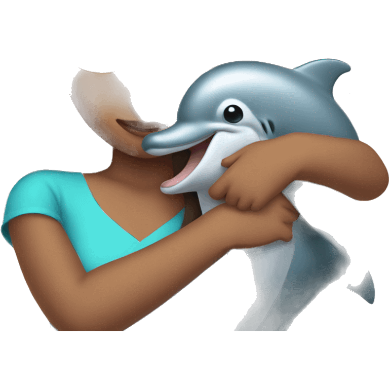 girl with brown hair hugging a dolphin emoji