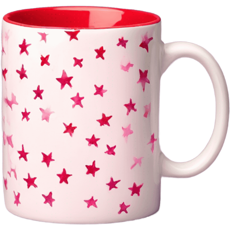 Watercolor  pink ceramic coffee mug with mini red stars all over emoji