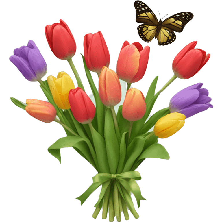 A butterfly in a bouquet of tulips  emoji