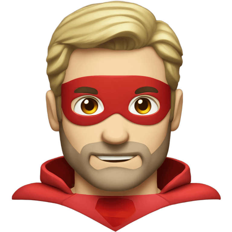 caucasian smiling Superman standing strong with beard and red eyemask emoji