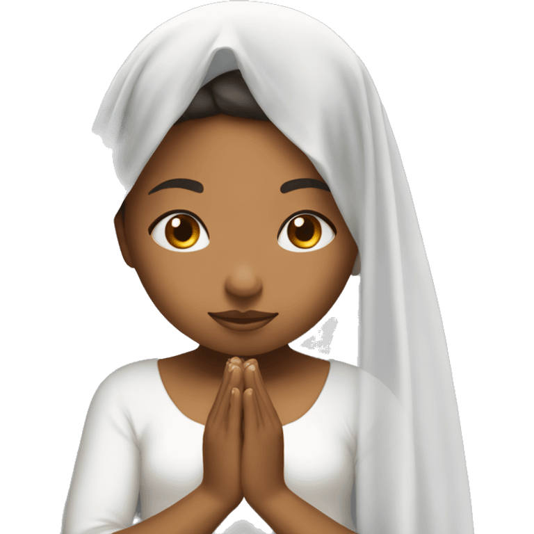 Caramel skin Girl praying for with white veil  emoji