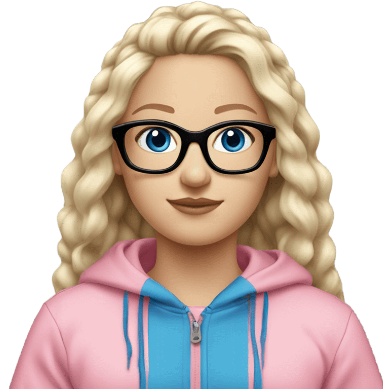 Beautiful-fair-haired-white-girl-pink-oversize-tracksuit-black-glasses-blue-eyes emoji