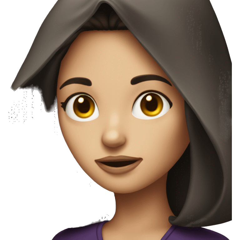 Brunette girl with witch hag emoji