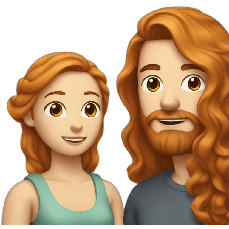 Bearded brown-haired man and girlfriend with long ginger hair emoji