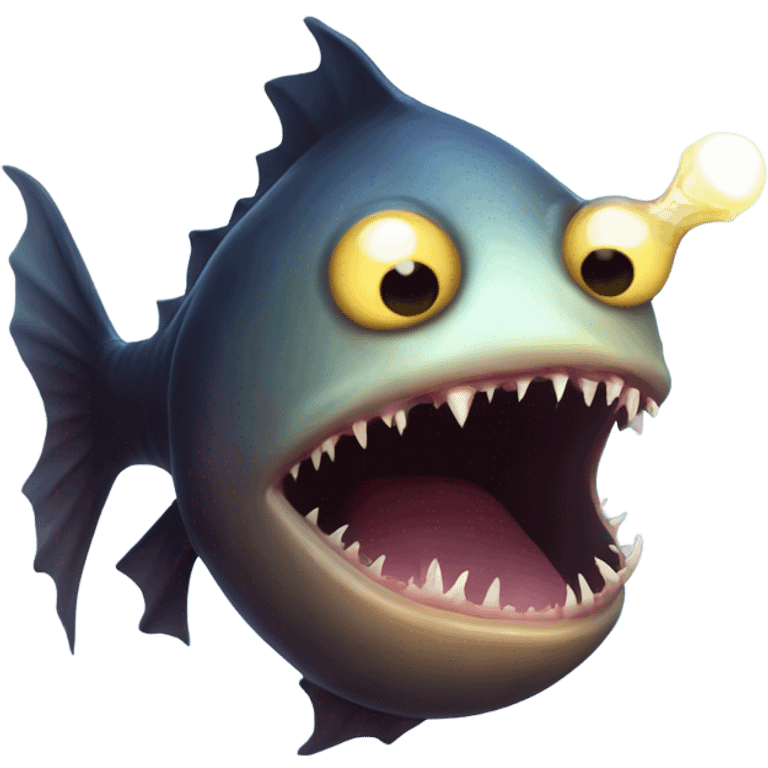 Anglerfish with glowing lure, sharp teeth, and big eyes. emoji