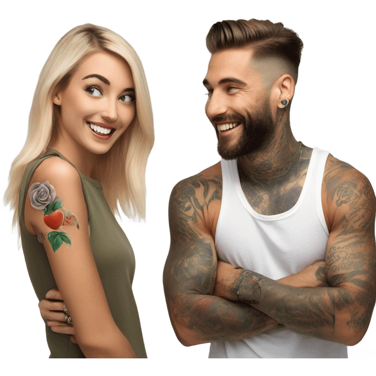 Photo Female model smiling at a very handsome tattooed man emoji