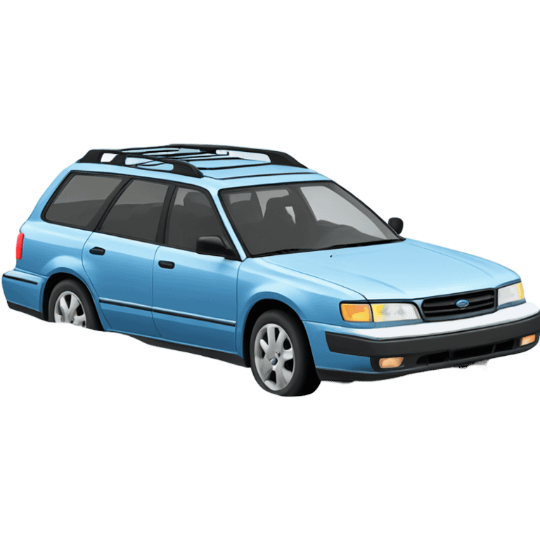 Light Blue 1990 Subaru legacy wagon stuck in a snowy ditch emoji