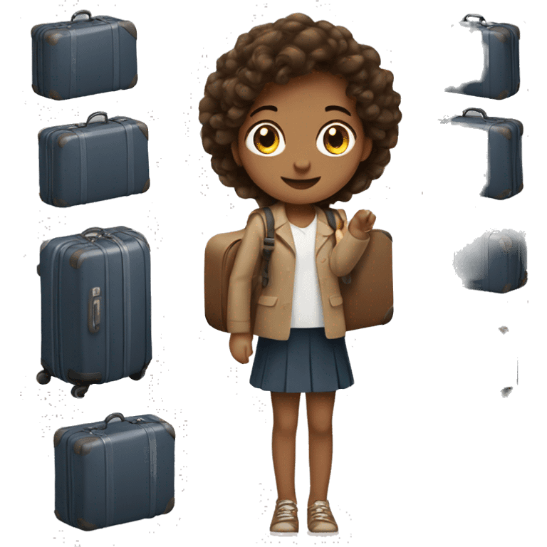 A while girl with brown hair takes three big suitcases  emoji