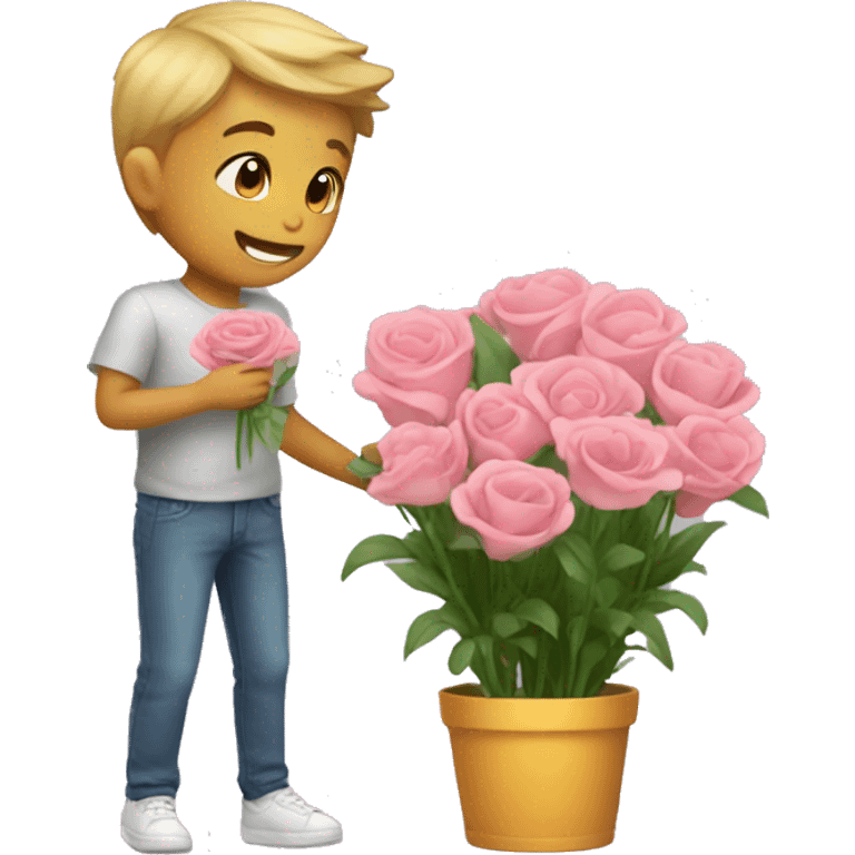 cute boy buying a girl flowers emoji