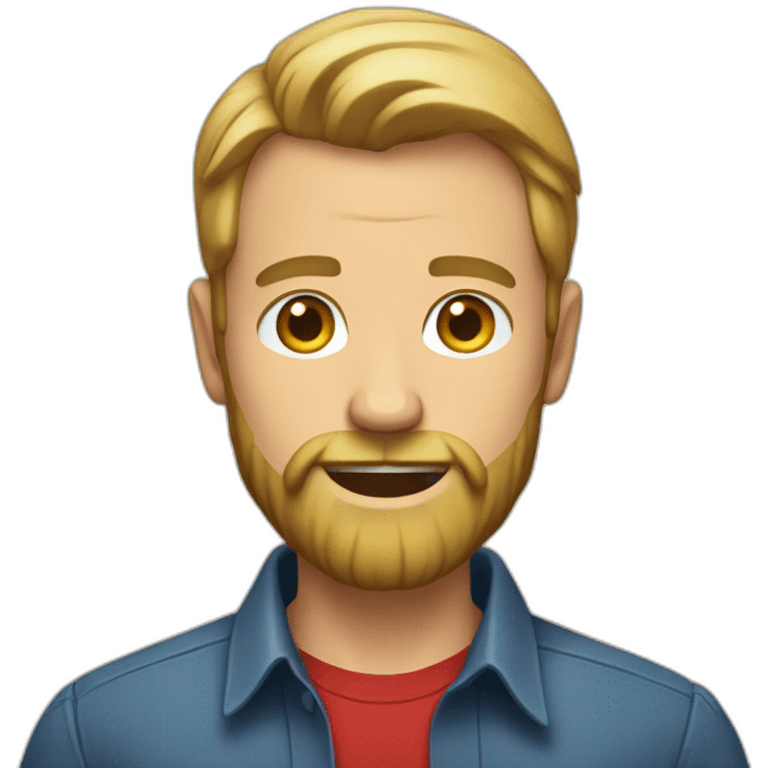 man with short blonde greasy hair and a long beard without a moustache in a red button down shirt emoji