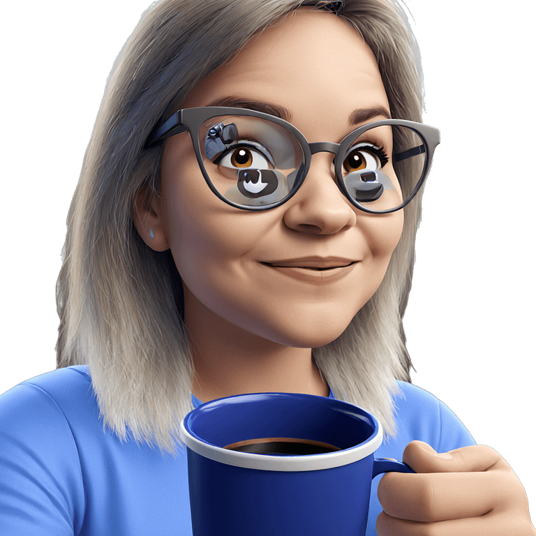 smiling girl with coffee cup emoji