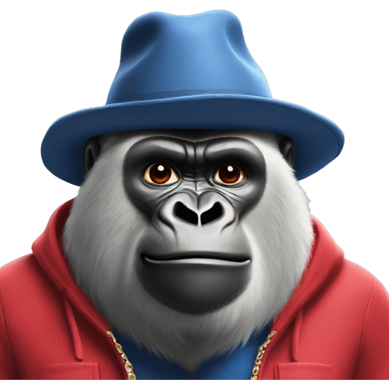 gorilla in paddington bear's  blueclothes and red hat emoji