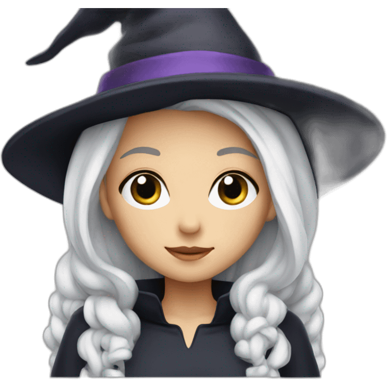 Young witch with white hair and cap emoji