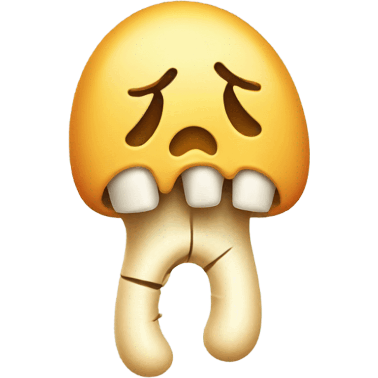 Unhappy emoji with a bone sticking out of its mouth emoji