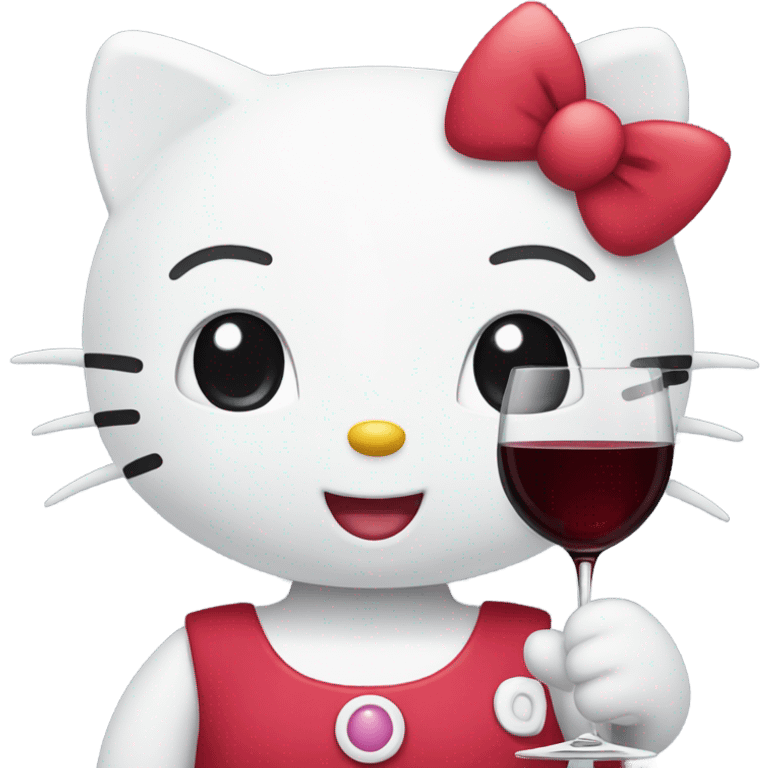 Hello Kitty drinking red wine emoji