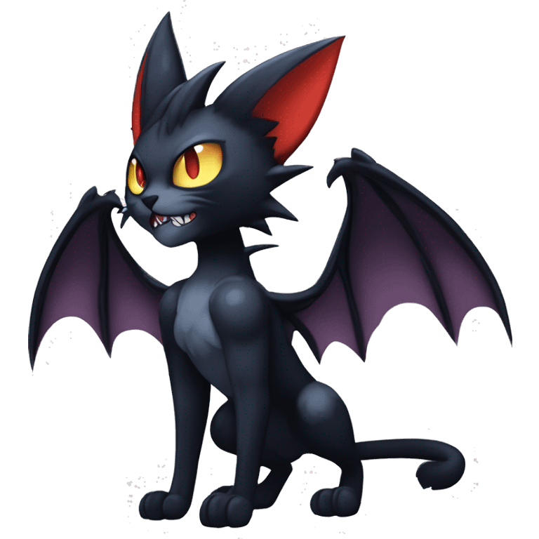   cool edgy beautiful fantasy anime-style dark animal vampiric Litten-Nargacuga-cat-hybrid Fakemon with big fangs and bat-wing-ears full body emoji