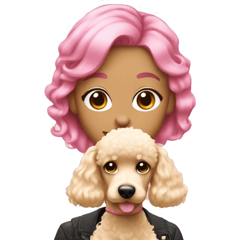 Pink haired girl with blonde poodle emoji