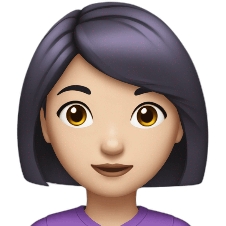 Asian girl with black hair, purple top and eyeliner makeup emoji