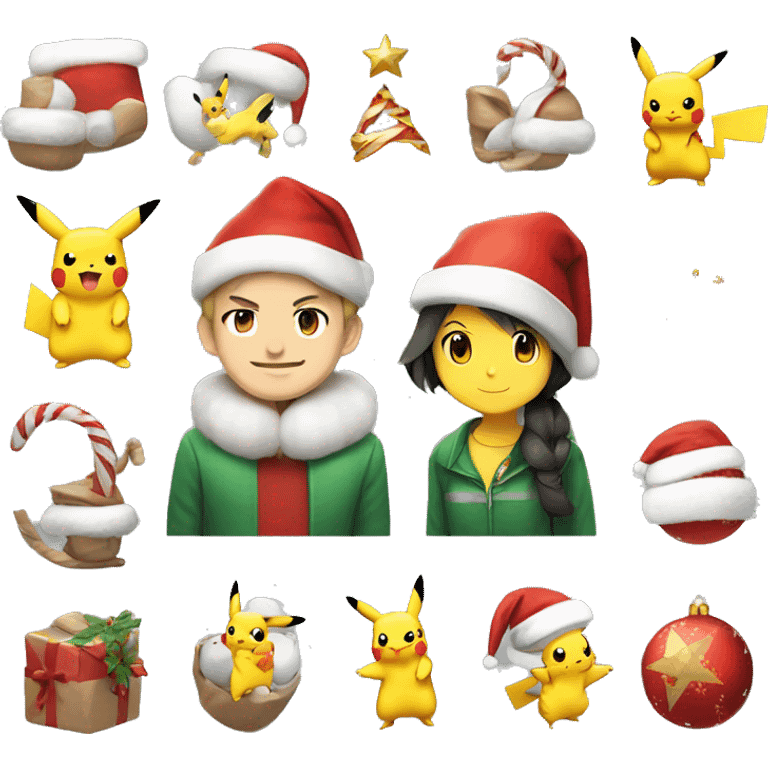 Sprigatito and pikachu in chrismas pokemon emoji