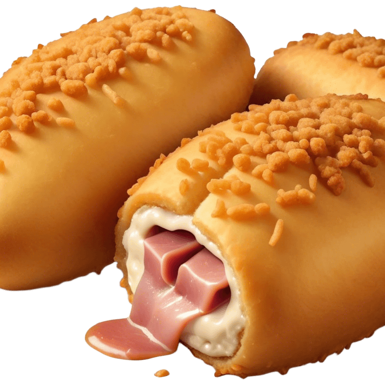 Cinematic Realistic Croquetas Dish Emoji, showcasing crispy, creamy croquettes filled with ham or chicken rendered with lifelike textures and appetizing, dynamic lighting. emoji