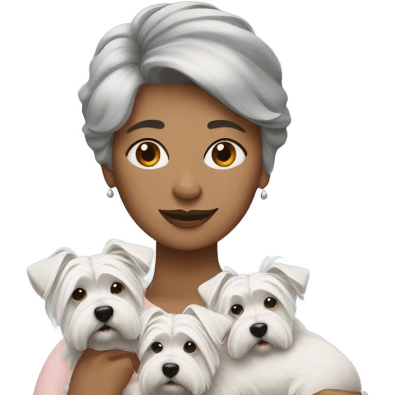 Gray short hair lady with 3 westies with bed hair emoji