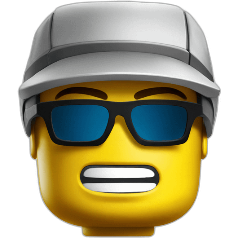 Lego head of tennis player in sport sunglasses and sport cap emoji