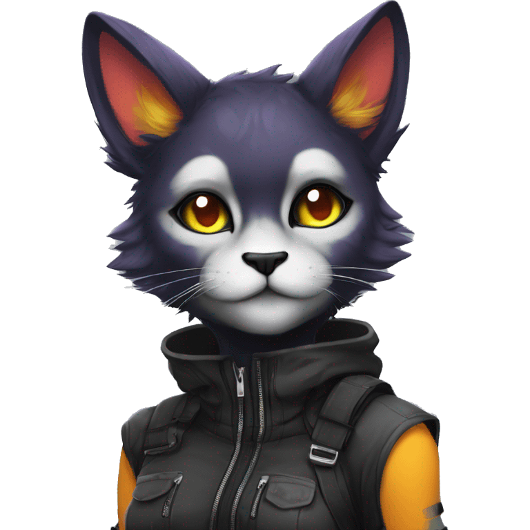 Edgy Shy Anthro cool pretty colorful dark cat-fursona techwear emoji