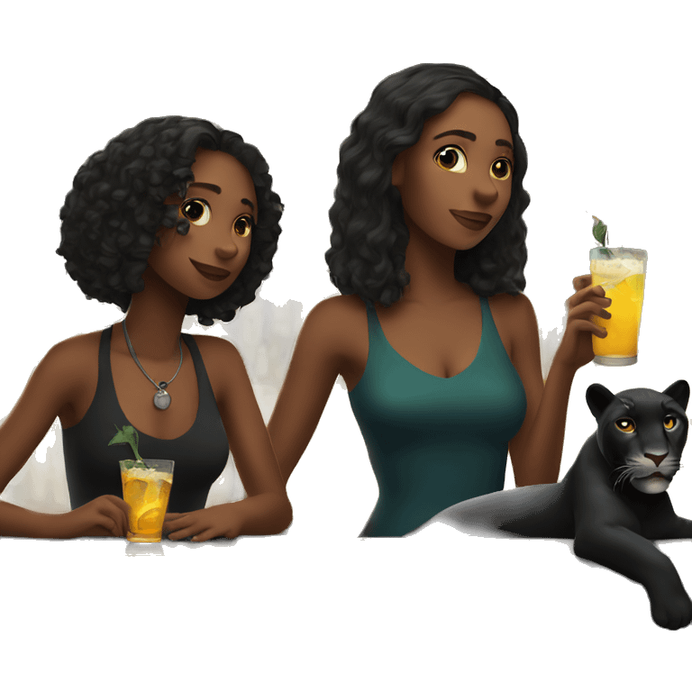 girls enjoying drinks at bar with a panther emoji