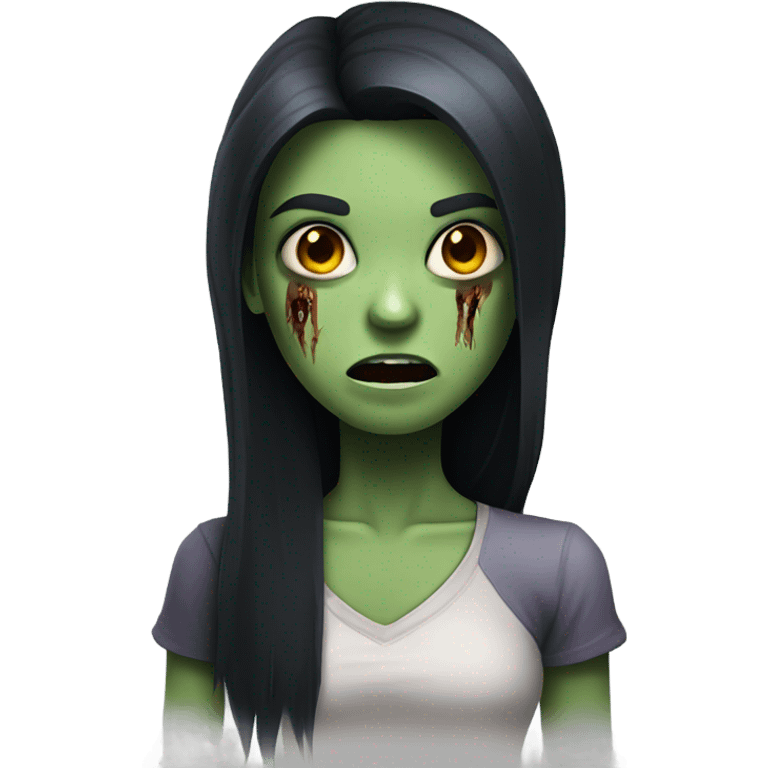 girl zombie with black long hair with teeth and serious face  emoji