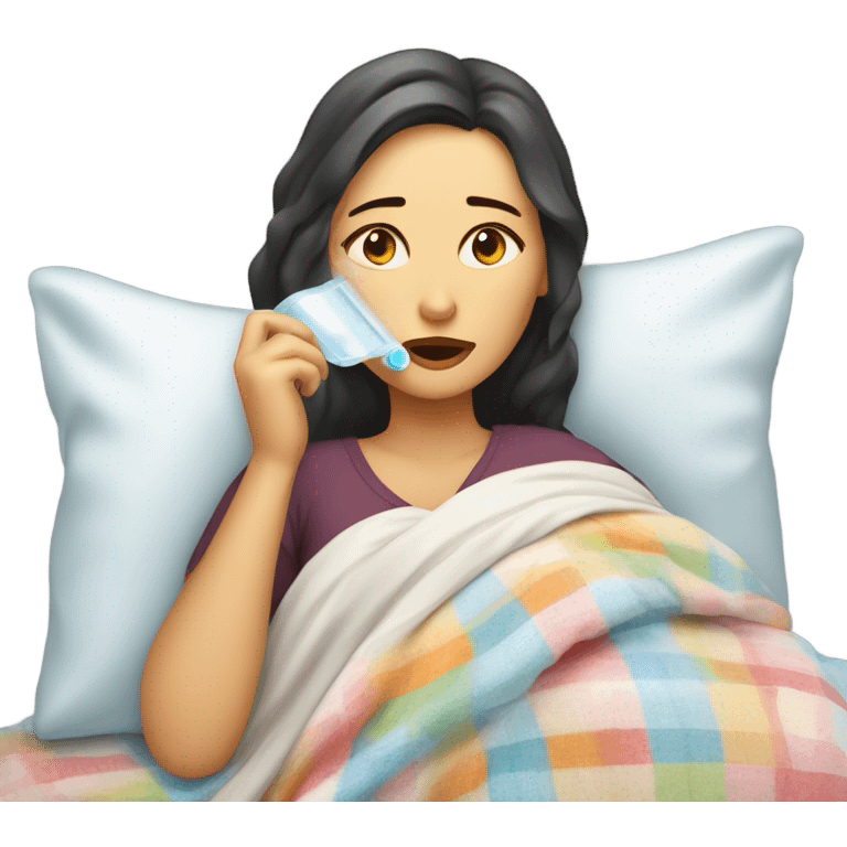 lady in bed with bad cold emoji