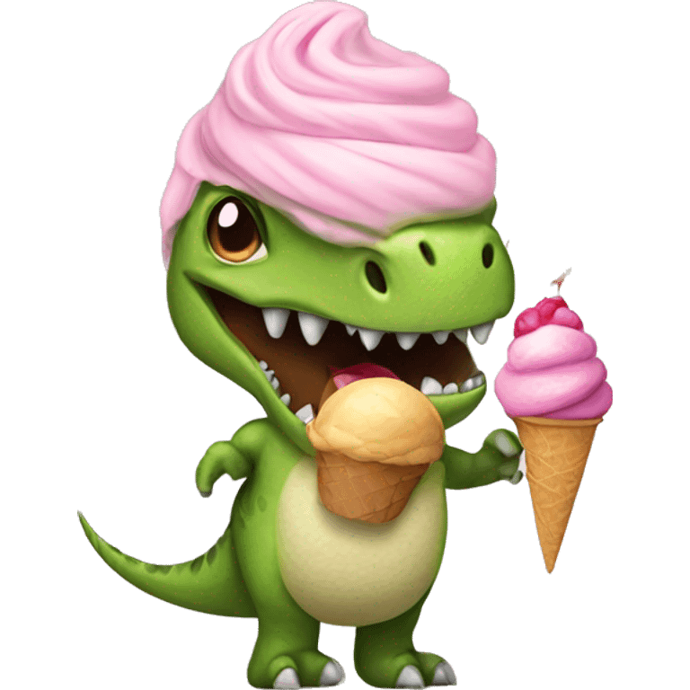 Dinosaur wearing a tutu and holding an ice cream emoji