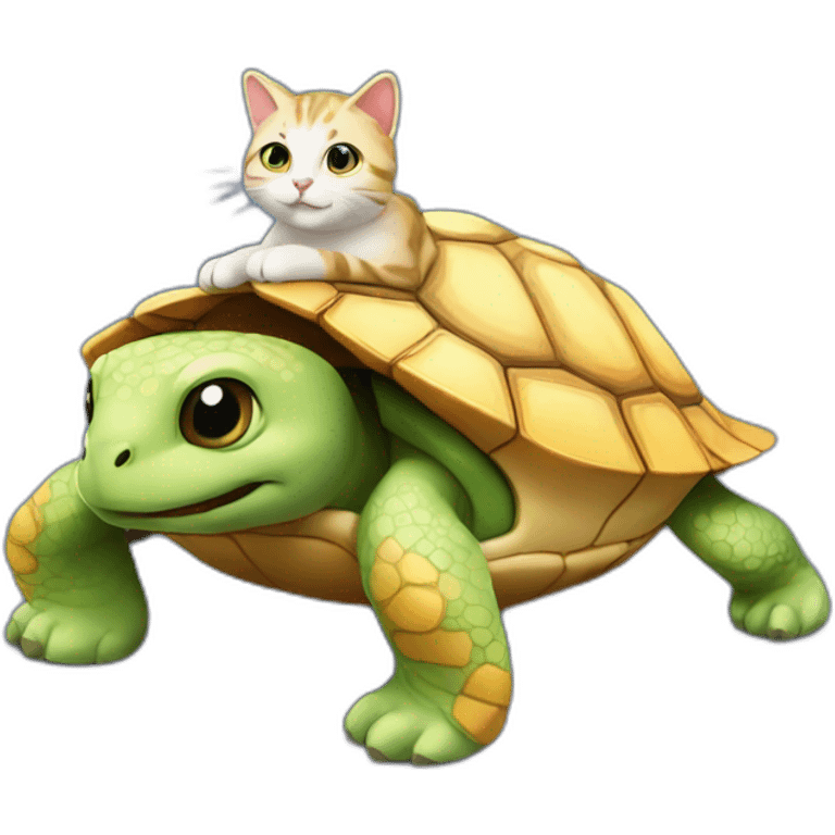 Un chat sur une tortue emoji