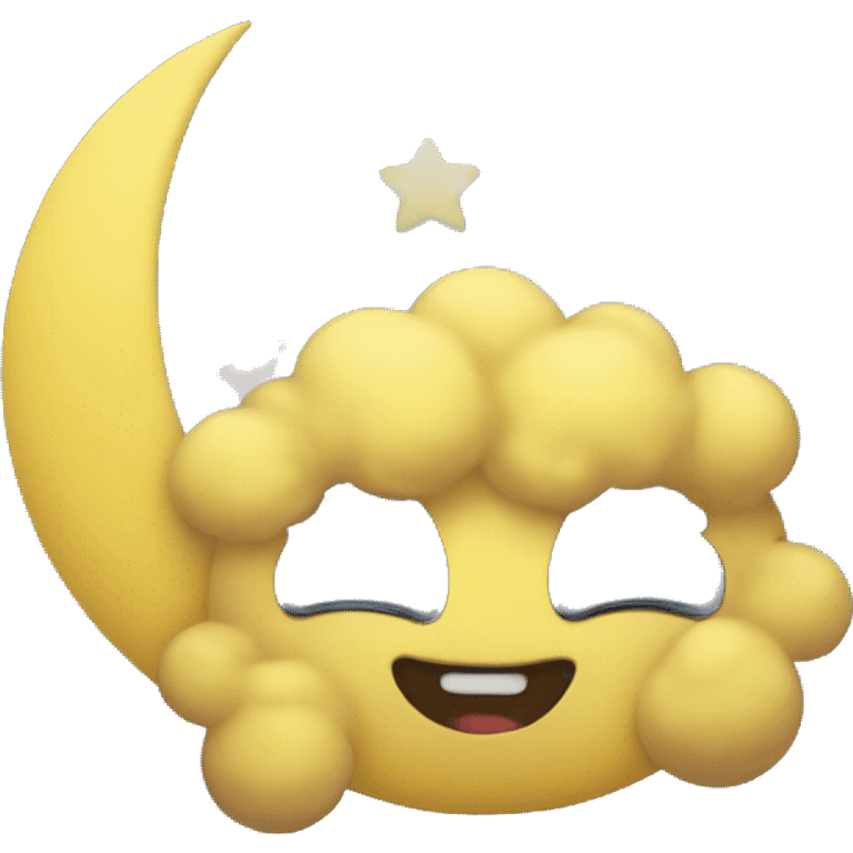 Yellow moon sleeping on a blue cloud emoji