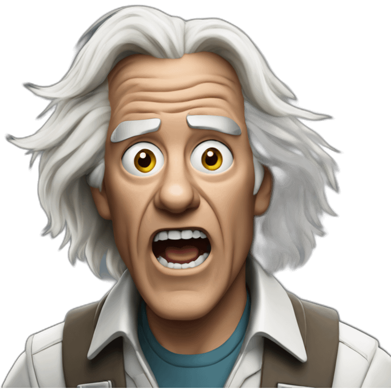 Doc brown from back to the future looking shocked and his mouth wide open. No eye-ware. Long hair emoji