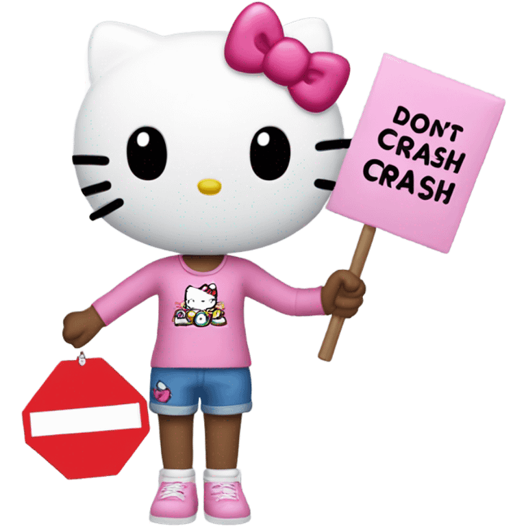 Hello kitty with a sign that says “don’t crash OUT” emoji