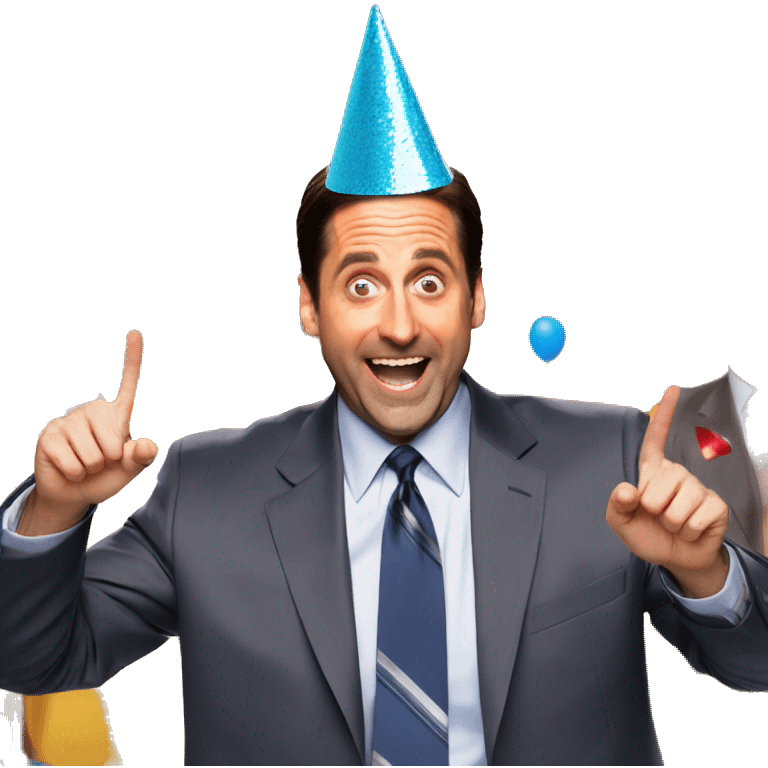 Excited Michael Scott with a party hat emoji