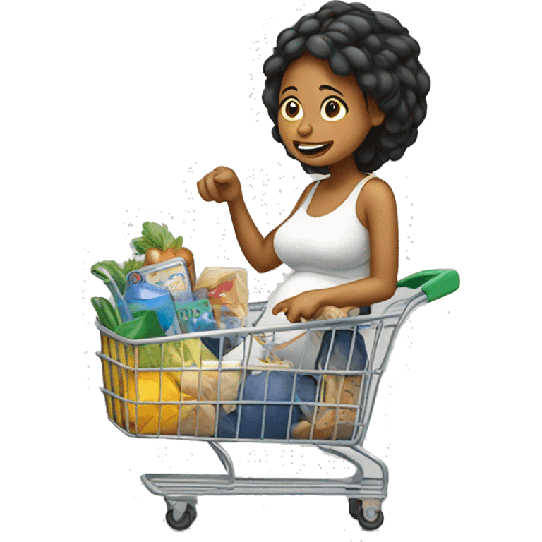 a pregnant women riding a shopping cart emoji