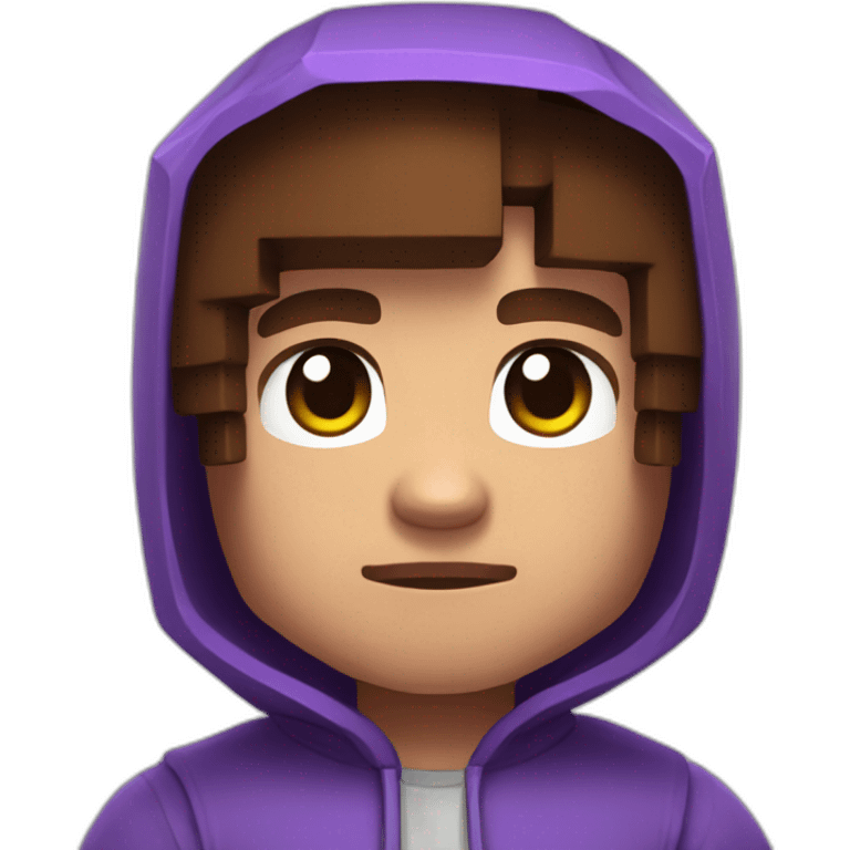 Minecraft skin with brown hair and a purple hoodie with a g on it emoji