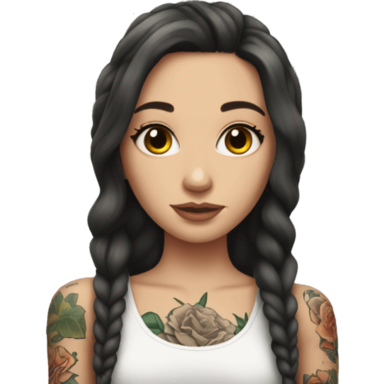 A brunette white girl with tattoos on her arms  emoji