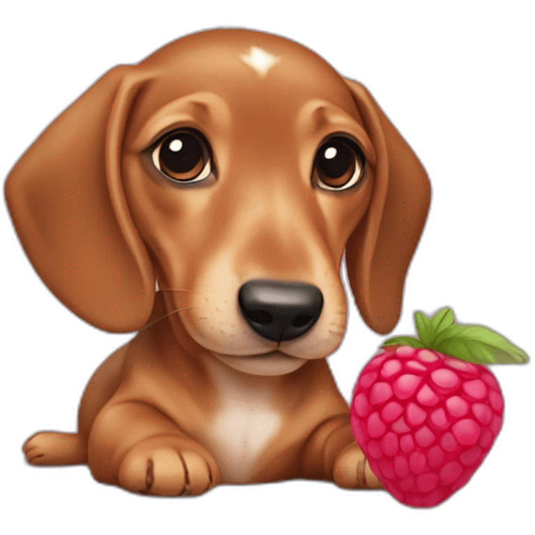 baby dashund with a raspberry necklace emoji